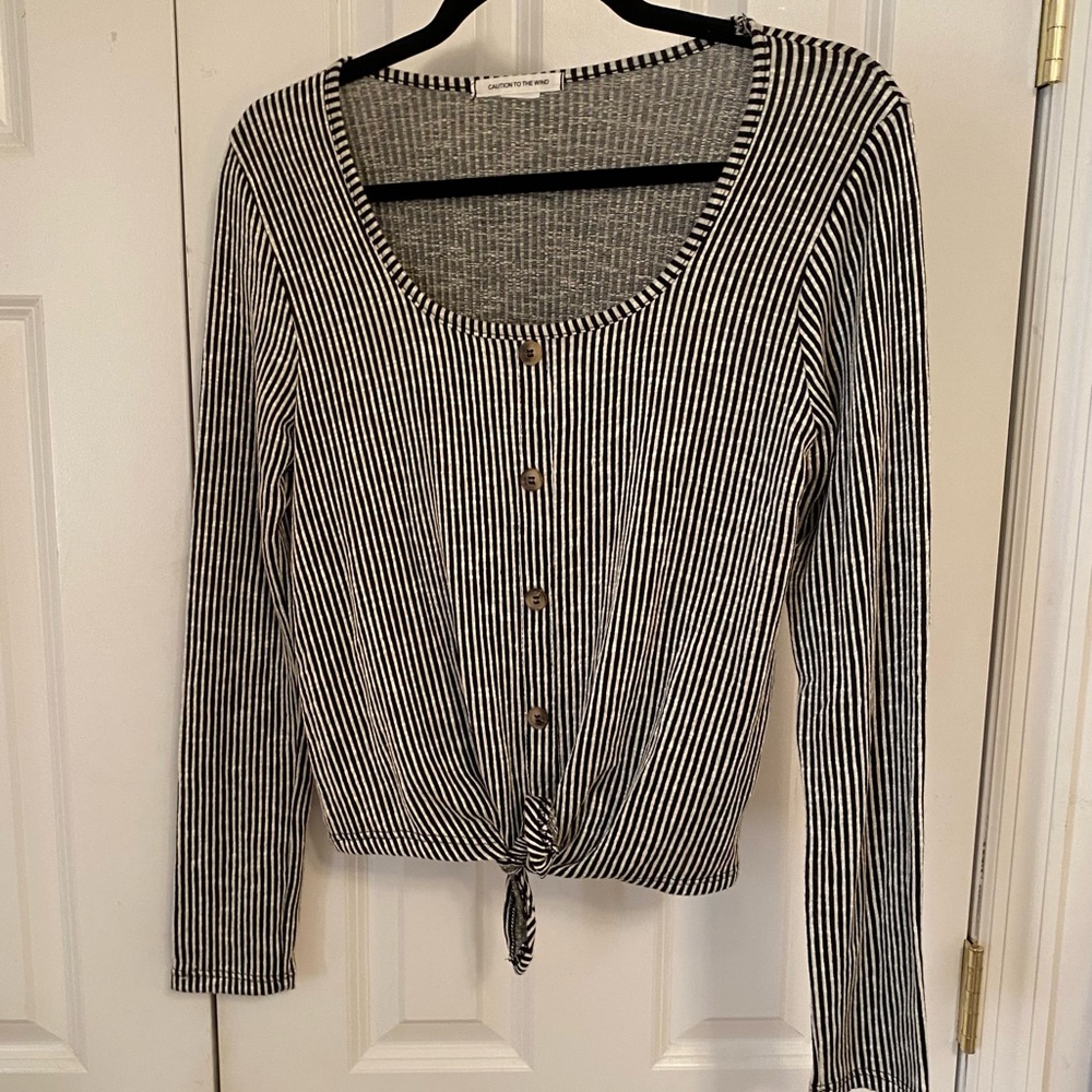 Caution to the Wind Striped Knit Cropped Tie Top